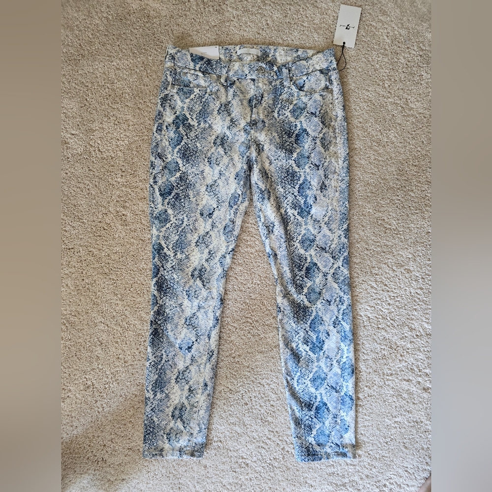 7 For All Mankind New Womens Size 30 Blue Snake Skin The Skinny Ankle - Picture 2 of 11